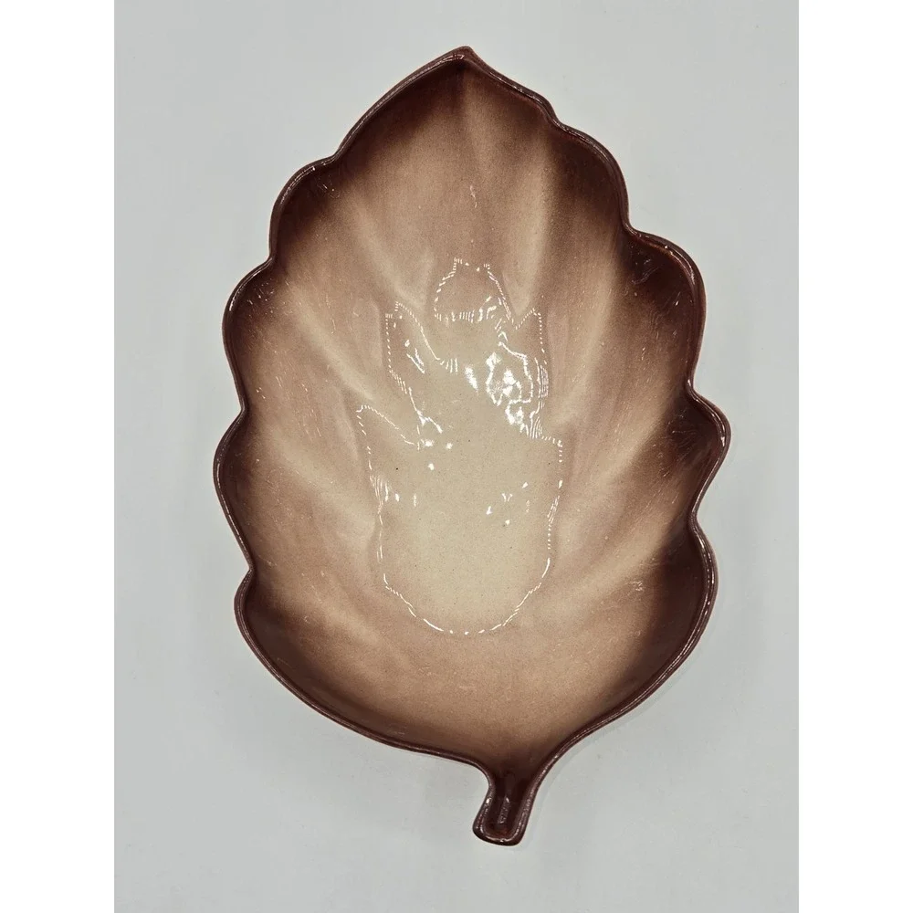 Vintage California Pottery Leaf Bowl Brown Drip Glaze‎ 10